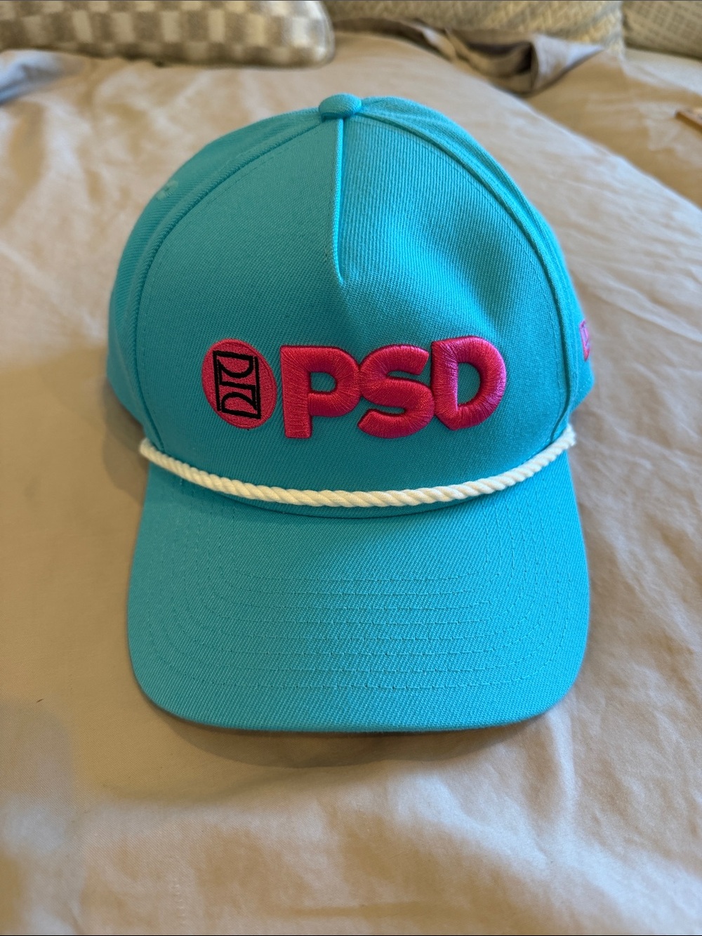 PSD Rope-Trim Cap in Teal with Pink Logo